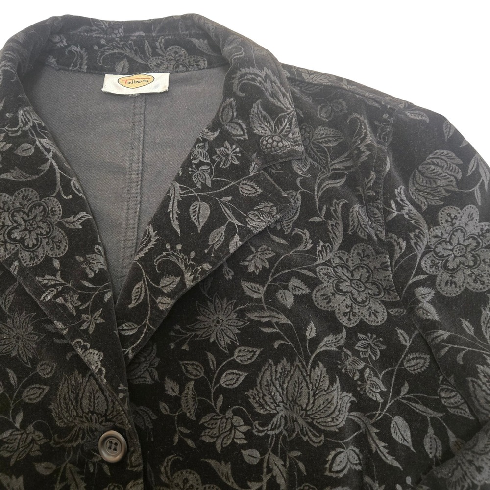 Talbots Womens Black Floral Damask Corduroy Blazer Jacket 3-Button Cotton L - Picture 11 of 16
